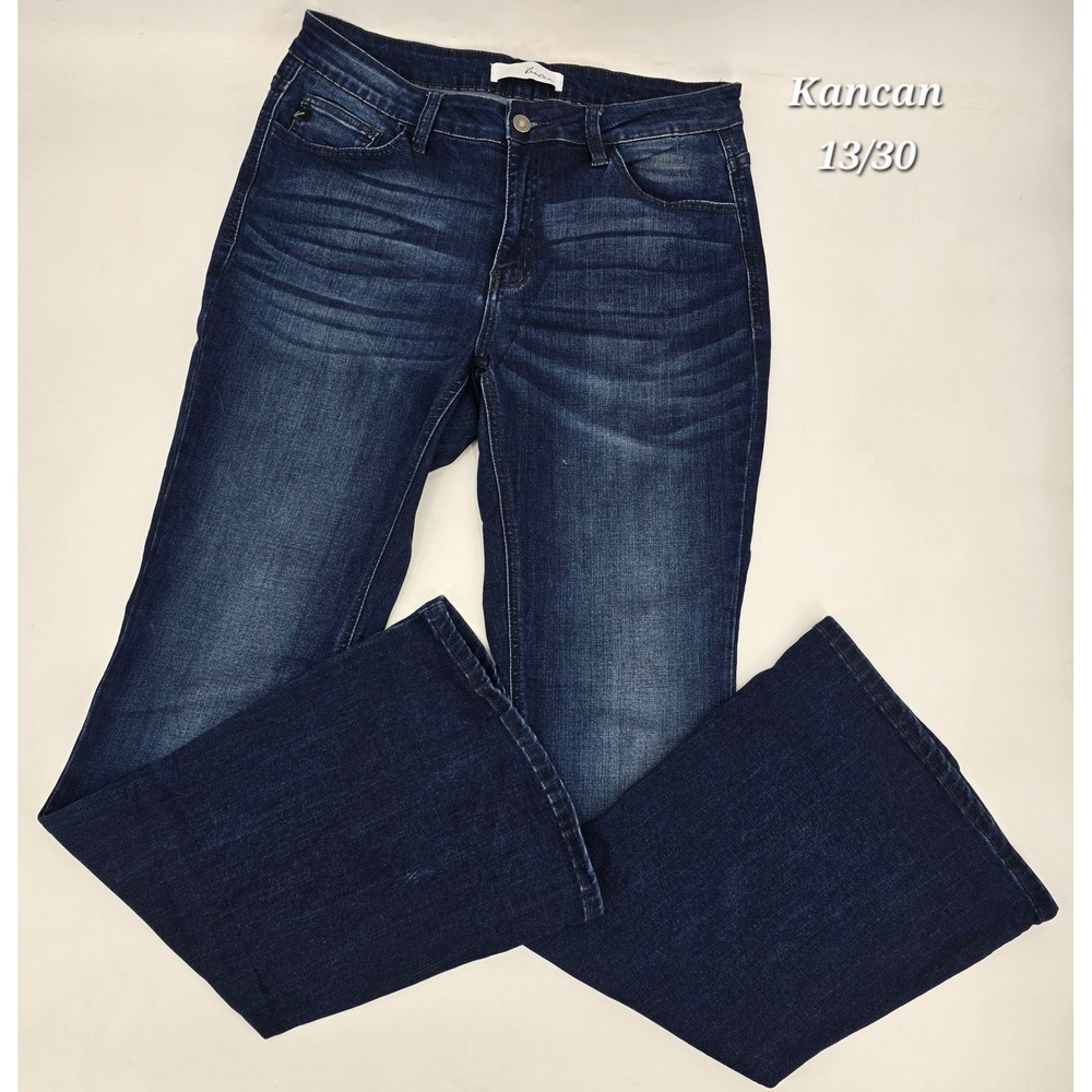 KanCan Bootcut Jeans Womens 13/30 Dark Wash Mid Rise Stretch Long Flare